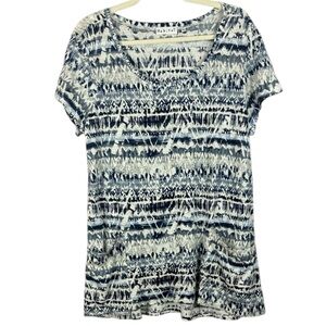 Habitat Linen Cotton Blend Navy White Front Pocket Short Sleeve Medium Tee